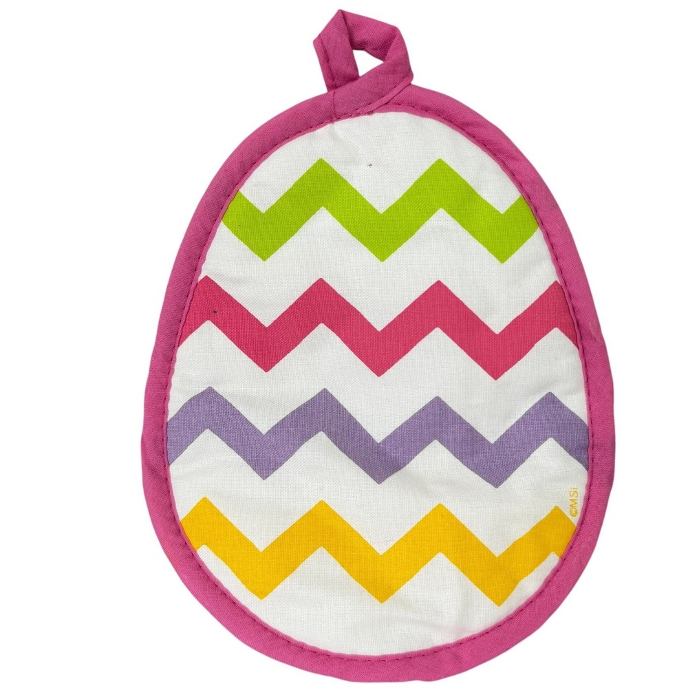 Easter Egg Potholder Chevron Quilted Hot Pad Kitchen Decor Pink Multicolor